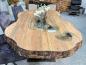 Preview: Holztisch mit Glasintarsie, recyceltes Holz, Rohstahlgestell