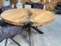 Preview: Round dining table 'Eternia' made of recycled wood with glass and steel frame.