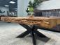 Preview: Vollholz Couchtisch massiv eckig mit Stahlgestell Baumkante Altholz