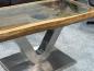 Preview: Besonderer Couchtisch aus Altholz mit Glasplatte
