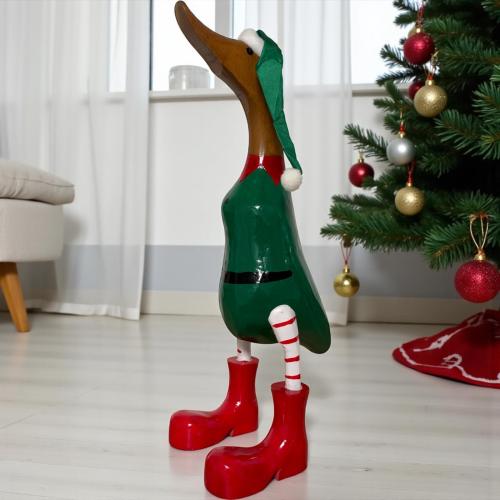 Dekoration aus Holz Ente in grünen Weihnachtsanzug