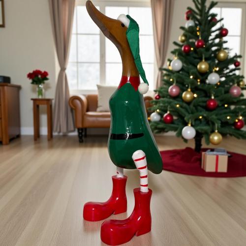 Dekoration aus Holz Ente in grünen Weihnachtsanzug