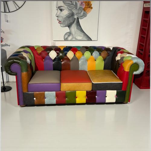 Couch 3-Sitzer Chesterfield aus buntem Echtleder