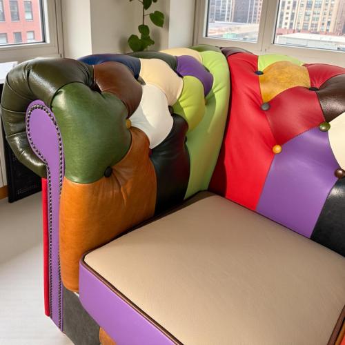 Couch 3-Sitzer Chesterfield aus buntem Echtleder