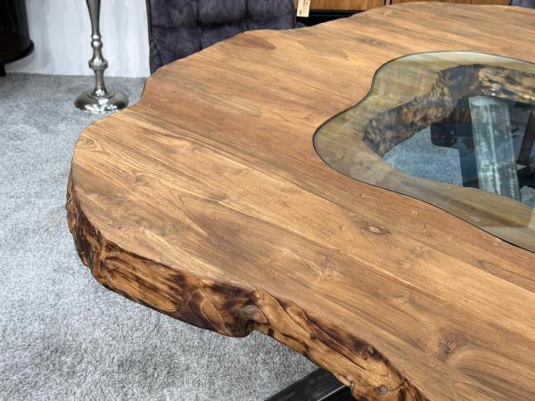 Esstisch "Natural Eternia " aus Teakholz mit Glaseinlage, ca. 180 x 175 x 79 cm