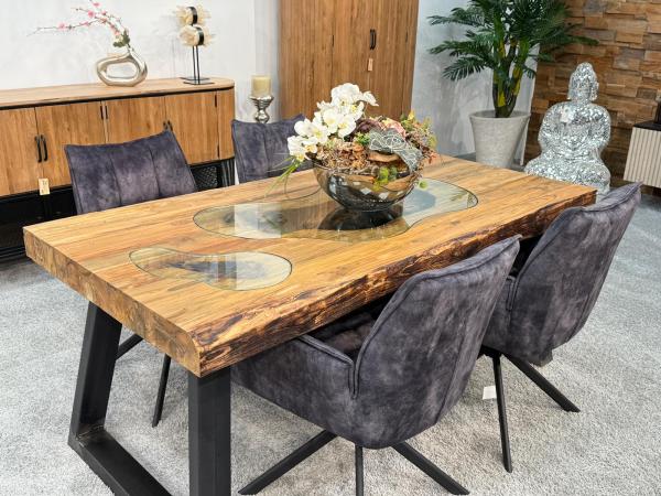 Echtholztisch massiv esstisch mit Glaseinlage