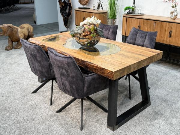 Echtholztisch massiv esstisch mit Glaseinlage