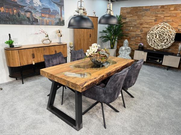 Echtholztisch massiv esstisch mit Glaseinlage