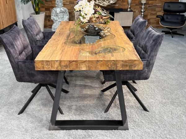 Echtholztisch massiv esstisch mit Glaseinlage