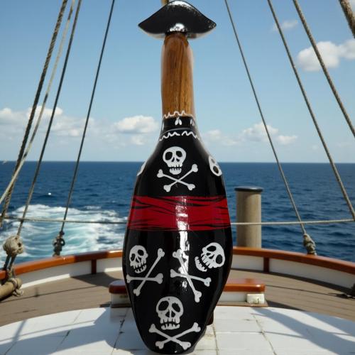 Ente aus Holz Pirat in Totenkopf-Anzug