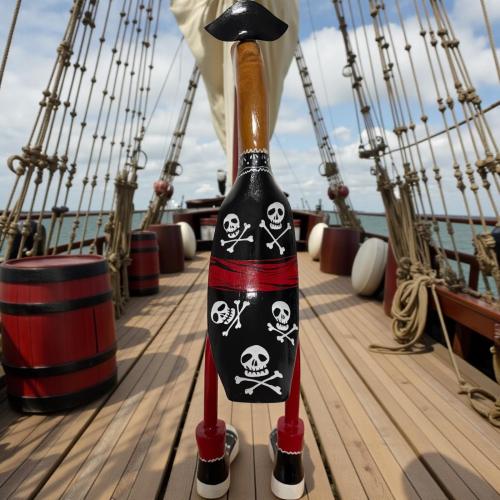 Ente aus Holz Pirat in Totenkopf-Anzug