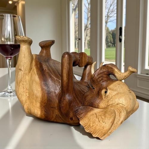 Holzskulptur Elefant Flaschenhalter massivholz