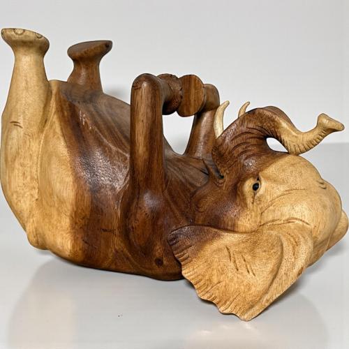 Holzskulptur Elefant Flaschenhalter massivholz