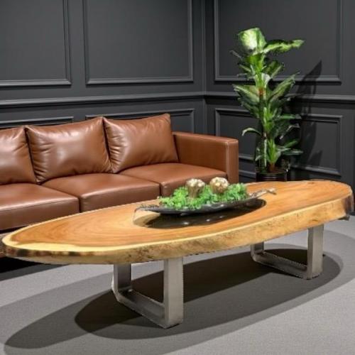 Massiver Couchtisch Baumstamm mit Metallgestell