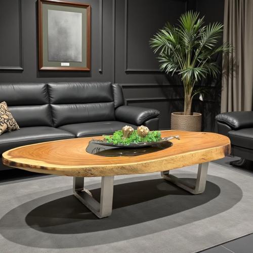 Massiver Couchtisch Baumstamm mit Metallgestell