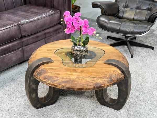 Sofatisch aus echtem Teakholz rund 80cm