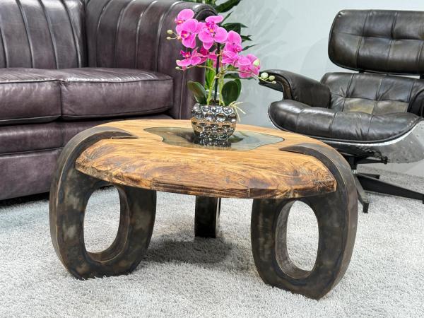 Sofatisch aus echtem Teakholz rund 80cm