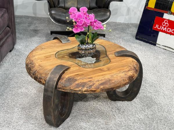 Sofatisch aus echtem Teakholz rund 80cm