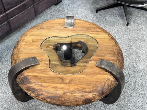 Sofatisch aus echtem Teakholz rund 80cm