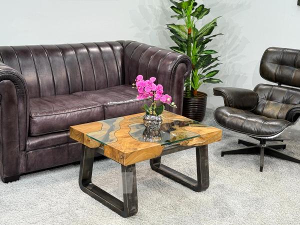 Couchtisch mit Glaseinlagen aus Baumscheiben