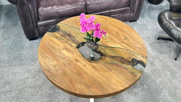 Runder Couchtisch Eternia 100cm aus Holz mit Edelstahl