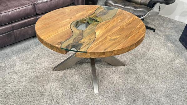 Runder Couchtisch Eternia 100cm aus Holz mit Edelstahl