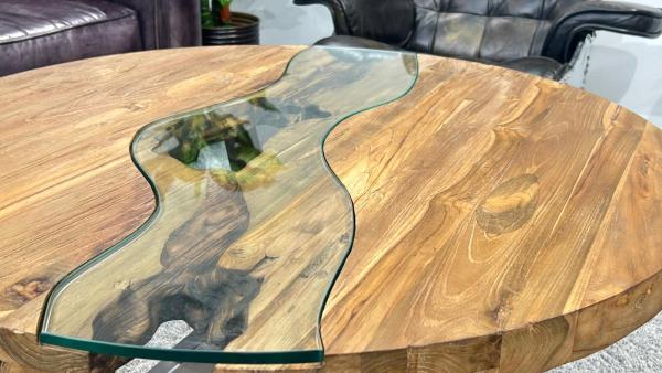 Runder Couchtisch Eternia 100cm aus Holz mit Edelstahl