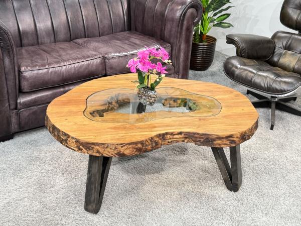 Vollholz Sofatisch aus massivem Teakholz