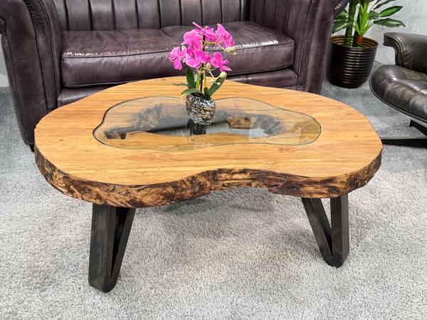 Vollholz Sofatisch aus massivem Teakholz