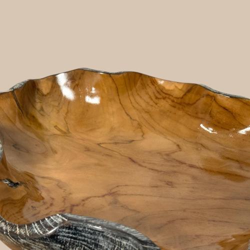 Holzschale Ailice aus Teakholz mit schwarz/silbernem Rand