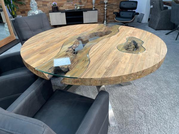 Außergewöhnlicher runder Esstisch aus Holz mit Edelstahl Eternia