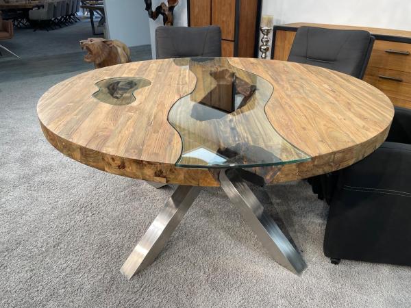 Außergewöhnlicher runder Esstisch aus Holz mit Edelstahl Eternia