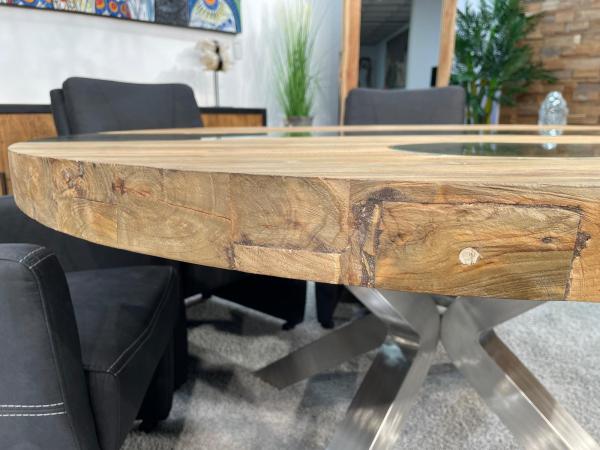 Außergewöhnlicher runder Esstisch aus Holz mit Edelstahl Eternia