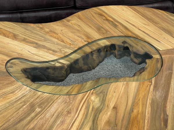 Coffee table 'Bonsai' with glass top and stainless steel frame