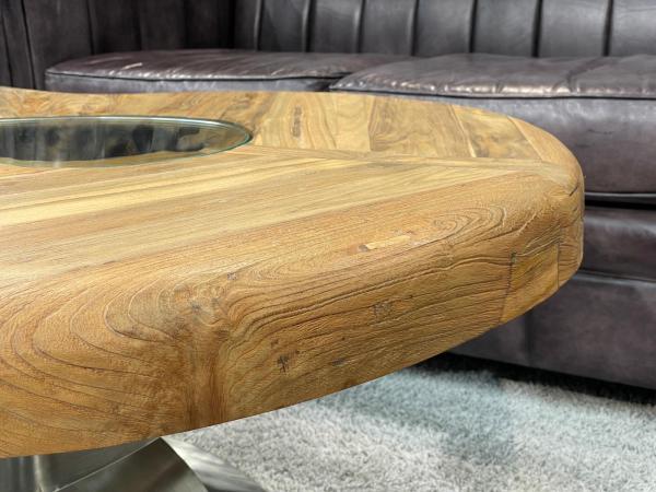 Bonsai coffee table with wood top and stainless steel base