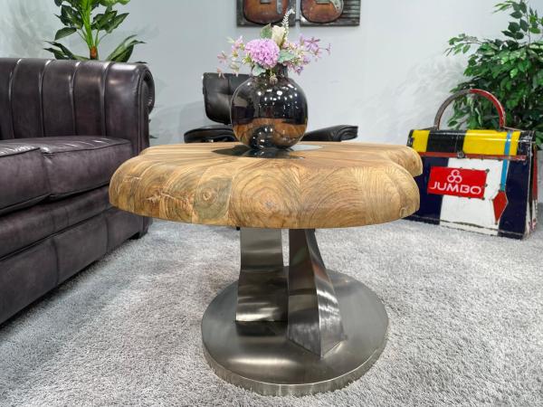 Living room table 'Bonsai' with wooden top and steel base