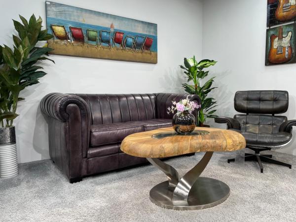 Coffee table with stainless steel frame and wooden top