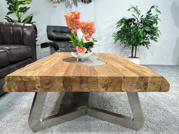 Maßtisch eckiger Wohnzimmertisch Deep Island Freestyle aus Holz