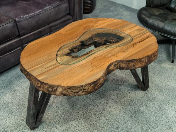 Design Couchtisch Holz Nierenform Loft Style Metallgestell