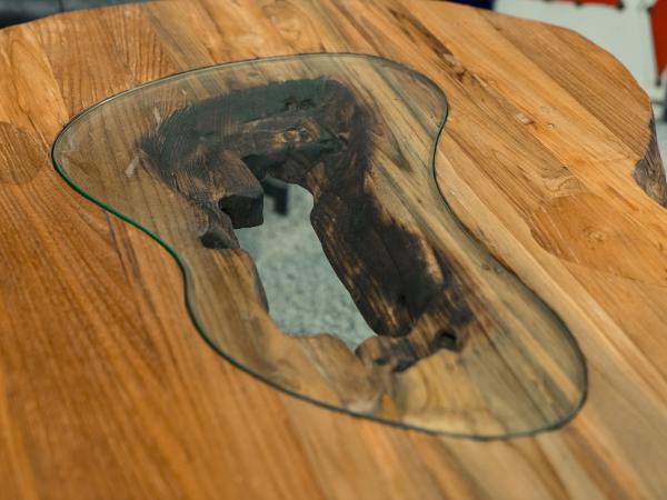 Design Couchtisch Holz Nierenform Loft Style Metallgestell