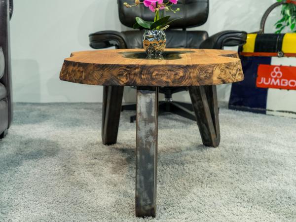 Design Couchtisch Holz Nierenform Loft Style Metallgestell
