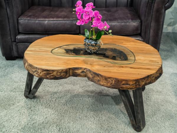 Design Couchtisch Holz Nierenform Loft Style Metallgestell
