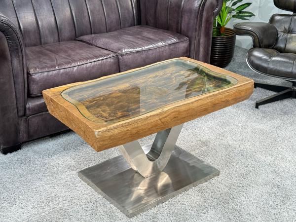 Wohnzimmertisch "Lesung", ca. 92 x 50 x 52 cm, aus einem antiken Reismörser