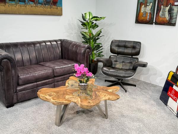 Couchtisch aus Teakholz mit Glasplatte, 110x98x39 cm