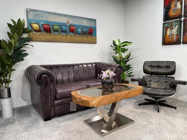 Coffee table from antique rice mortar, rectangular, wood look.