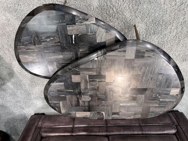 Couchtisch-Set  "Stone Age" aus versteinertem Holz