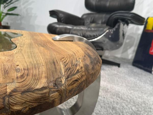 Couchtisch rund Clash aus Holz mit Edelstahl