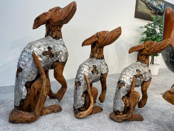 Deko Sitzender Hund 100 cm aus Holz und Aluminium