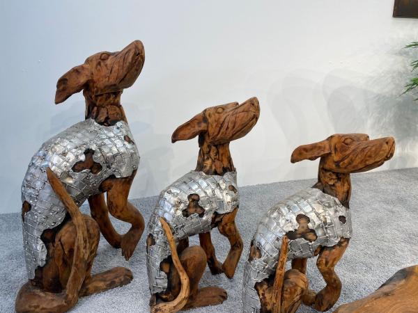 Deko Sitzender Hund 100 cm aus Holz und Aluminium