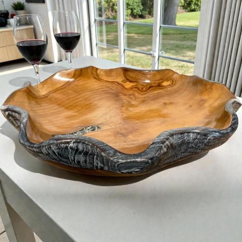 Decorative Wooden Bowl GINA, Width approx. 36 to 40 cm, Height approx. 7 cm